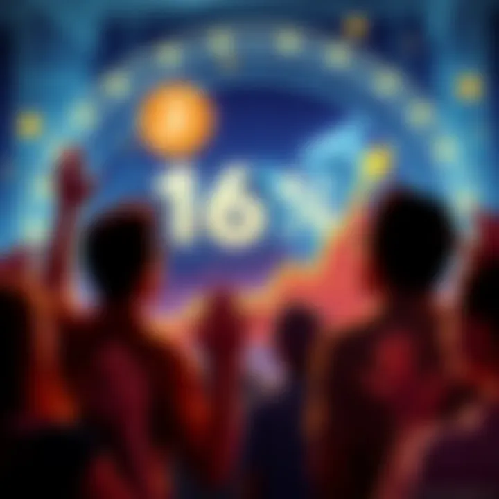 A graphic showing a 16% increase in Kendu's value, with Bitcoin and Ethereum symbols in the background and community members celebrating together.