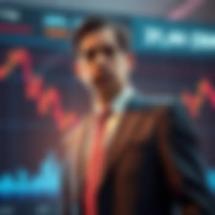 Kevin Warsh standing with a serious expression, highlighting his hawkish stance on monetary policy, with a backdrop of financial charts showing a downward trend.