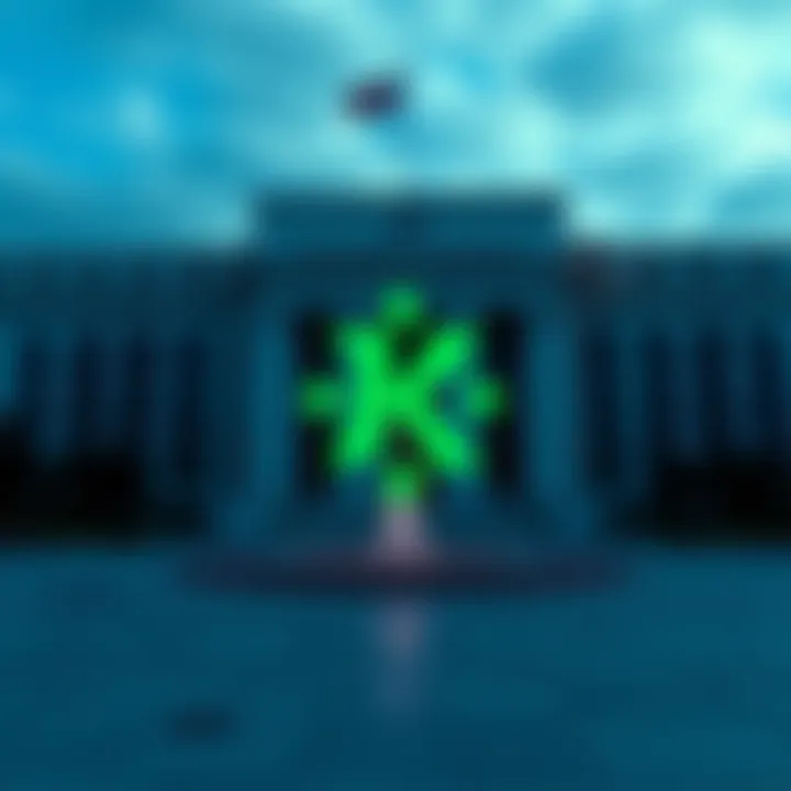 Kraken's logo with Federal Reserve building in background, symbolizing new banking opportunities for digital assets