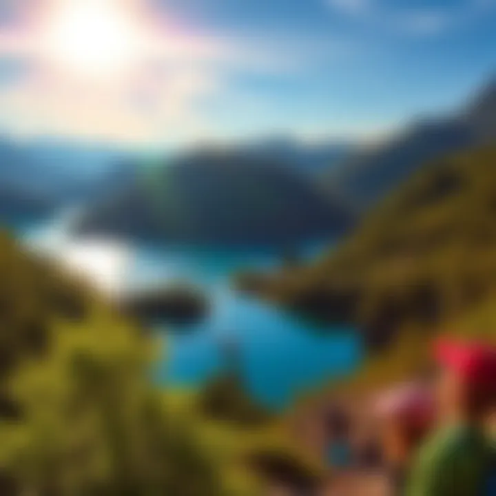 A beautiful view of Lake America surrounded by lush greenery and people enjoying outdoor activities