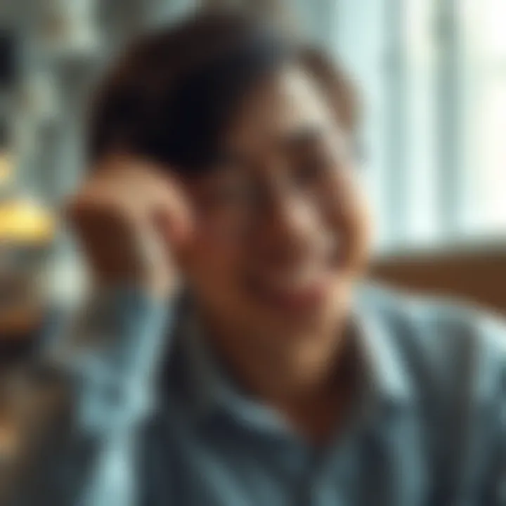 A person sits with a smile, tears in their eyes, showcasing the blend of joy and sadness