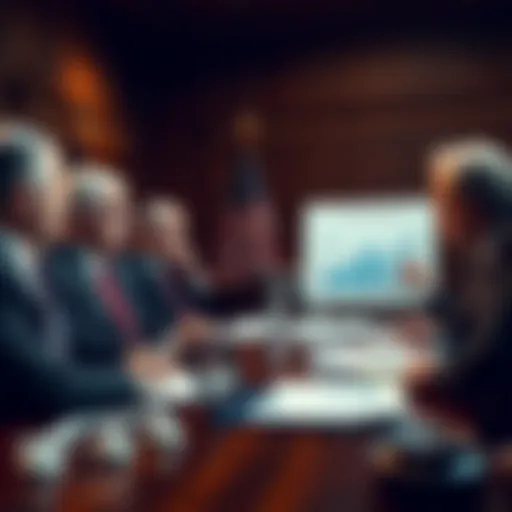 Group of US lawmakers in a meeting, expressing concerns about Central Bank Digital Currencies with charts and documents on the table
