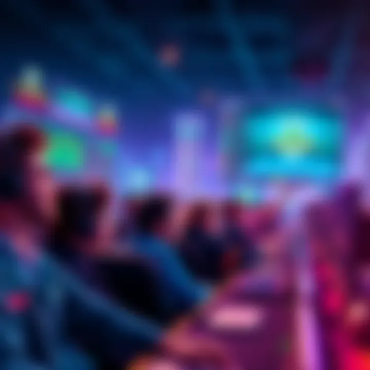 Participants competing in the League of Traders trading competition, with a live leaderboard displaying trades and excitement in the air.