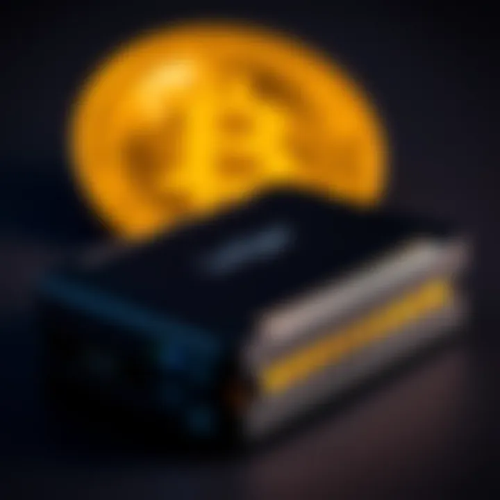 A close-up view of a Ledger Nano S hardware wallet highlighting its features, with a Bitcoin symbol in the background.