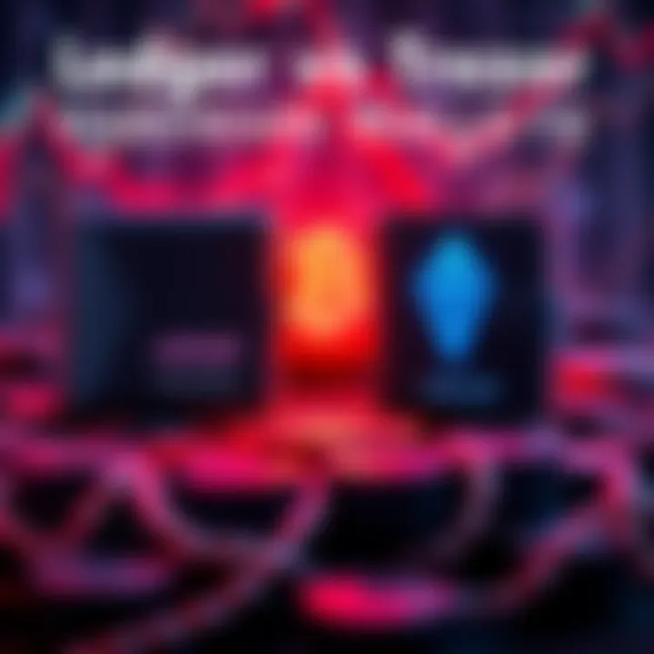 Comparison of Ledger and Trezor hardware wallets with features and costs displayed