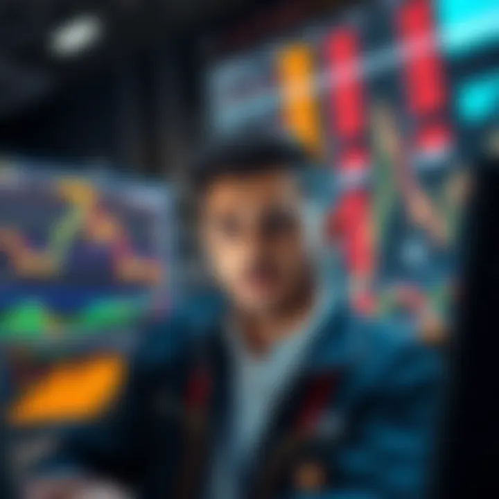A trader looks worried while monitoring Bitcoin price charts and market trends, illustrating the risks of negative balance in leverage trading.