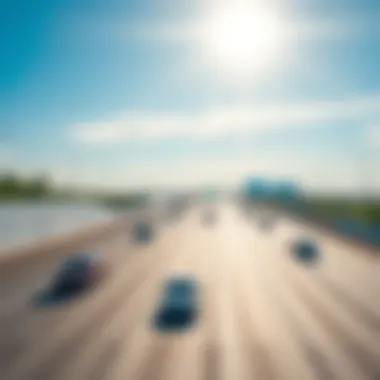 A clear view of I-495 with minimal cars and a blue sky, showing light traffic on Labor Day.