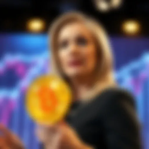 Former UK Prime Minister Liz Truss speaking about Bitcoin as a solution for currency issues, with a focus on the economy in the background.