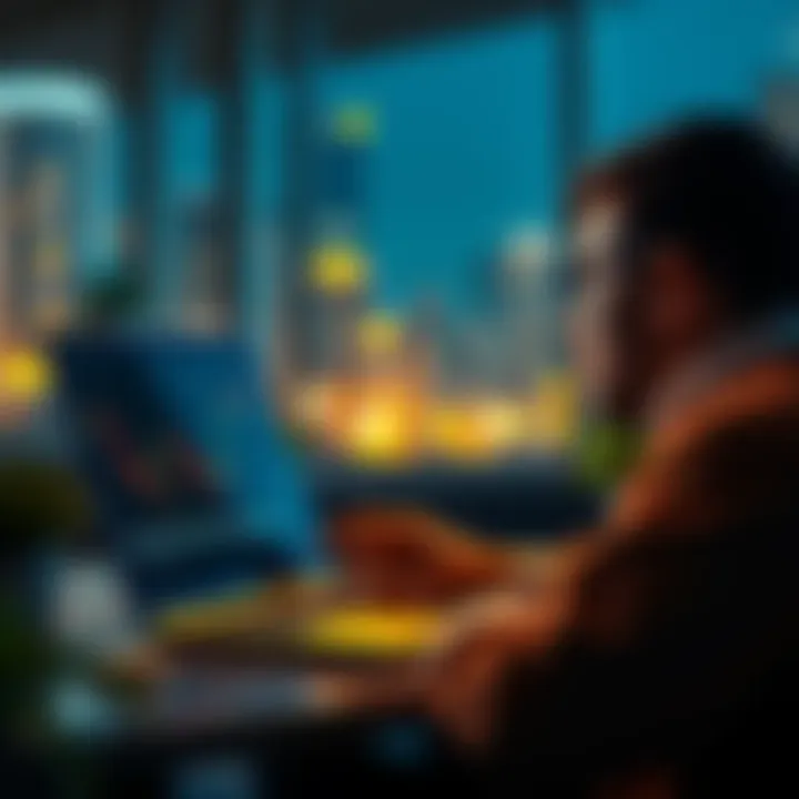 Individual looking at a laptop screen displaying Bitcoin charts, contemplating taking a loan to invest in cryptocurrency for future home ownership.