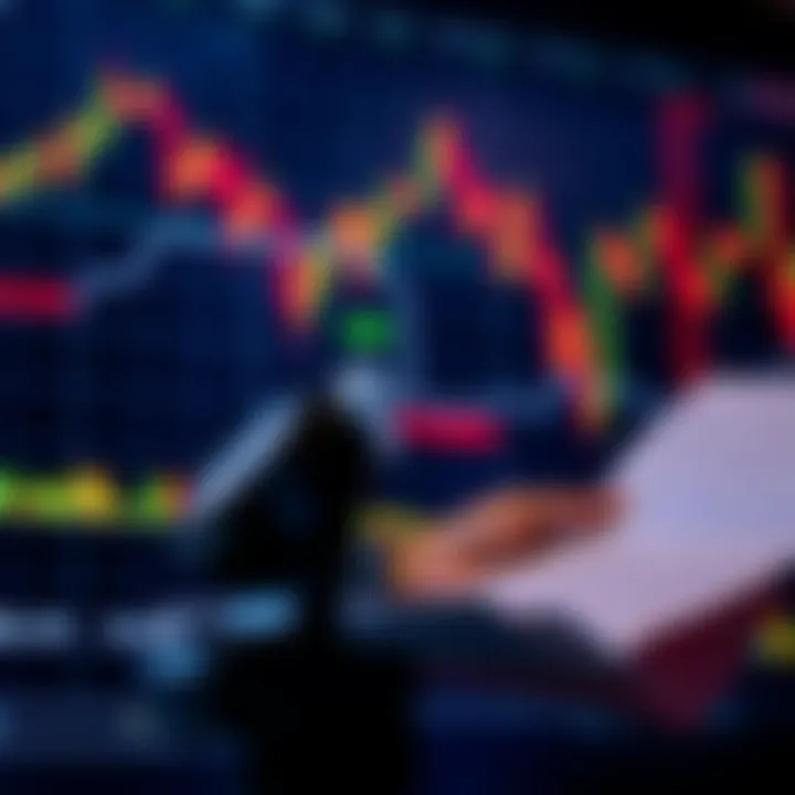 A person weighing options with loan documents and market charts in the background