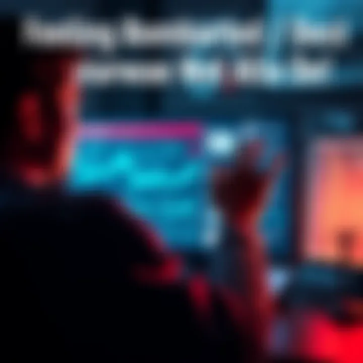 A frustrated person watching a long online advertisement on a computer screen, showing complex graphics and text.
