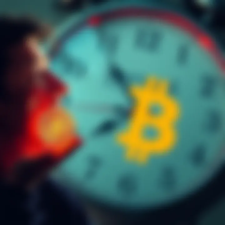 Lost Dreams of Crypto A person looking disappointed while holding a digital currency symbol, with a clock showing lost time in the background.