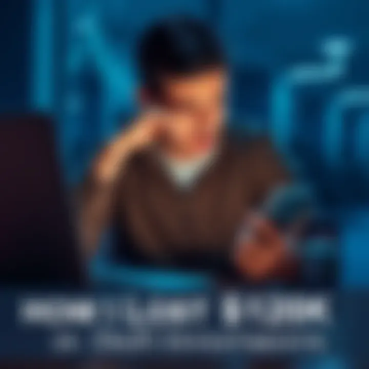 A person looking stressed while checking cryptocurrency prices on a laptop and smartphone, symbolizing significant financial loss in DeFi investments.