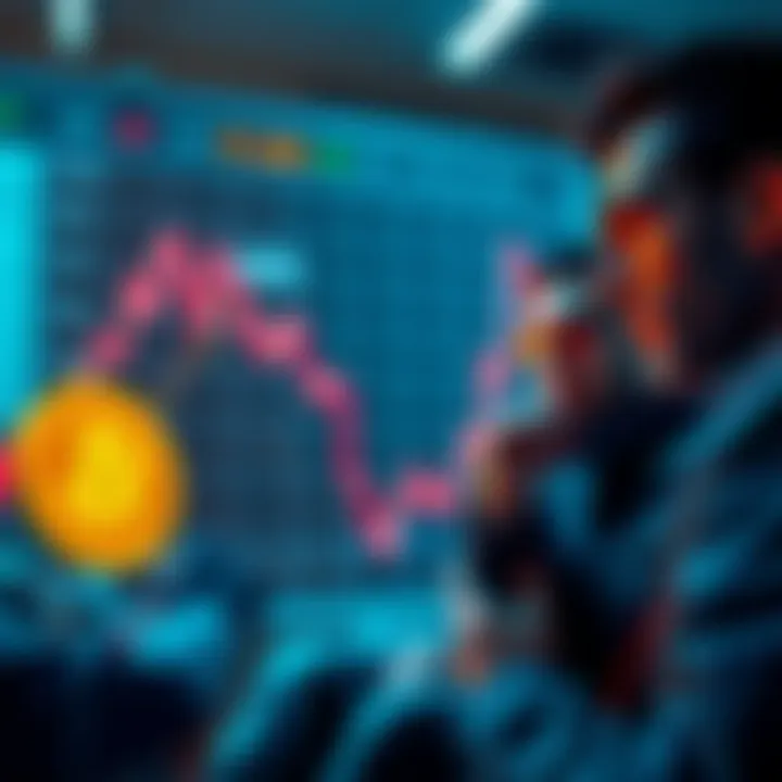 An anxious group of investors looking at a Bitcoin price chart with signs of declining trends, showing concern over potential losses.