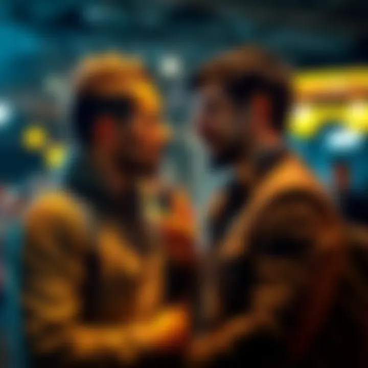 A man and woman discuss modern relationship dynamics with thoughtful expressions.