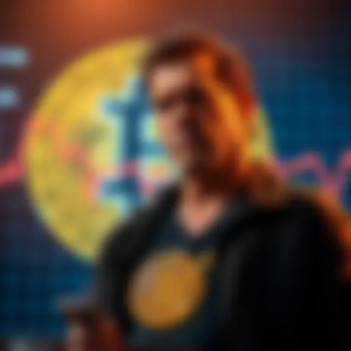Mark Cuban stands in front of a Bitcoin logo showing a declined graph, expressing disappointment