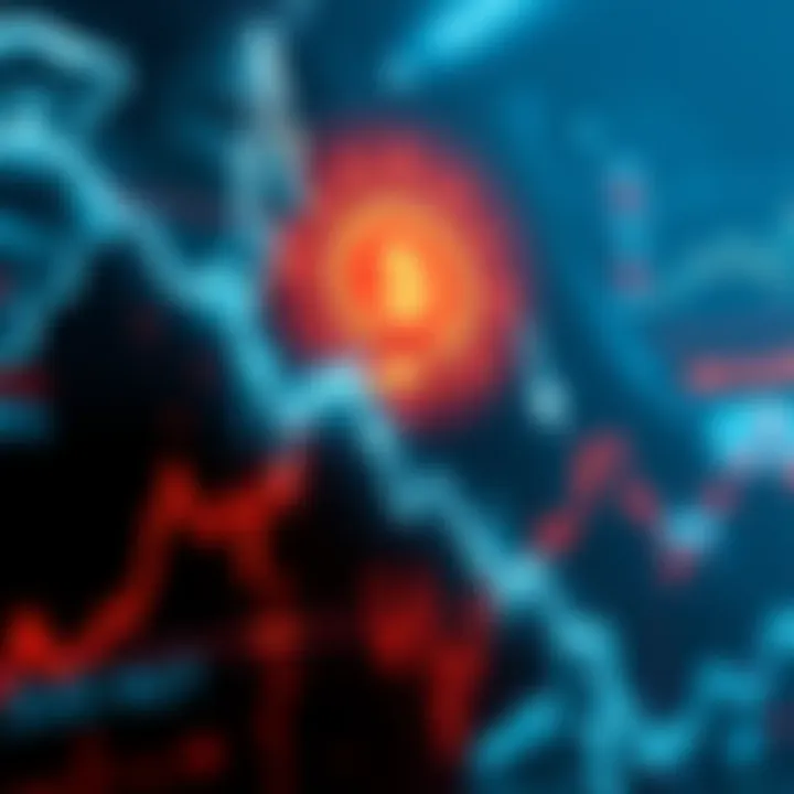 A downward graph indicating a potential decline in cryptocurrency prices with concerned investors in the background