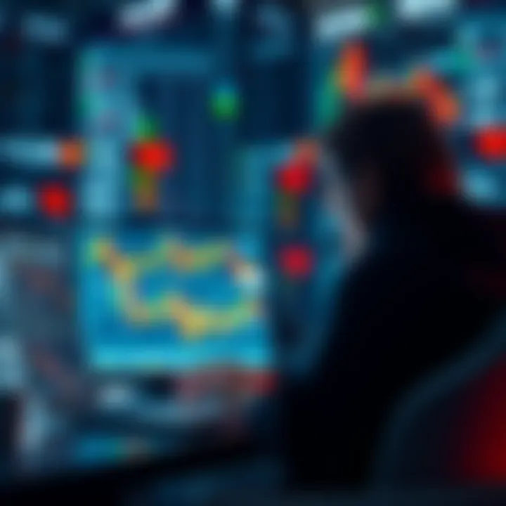Market Analysis Concept A person analyzing market trends on a laptop with stock charts on the screen