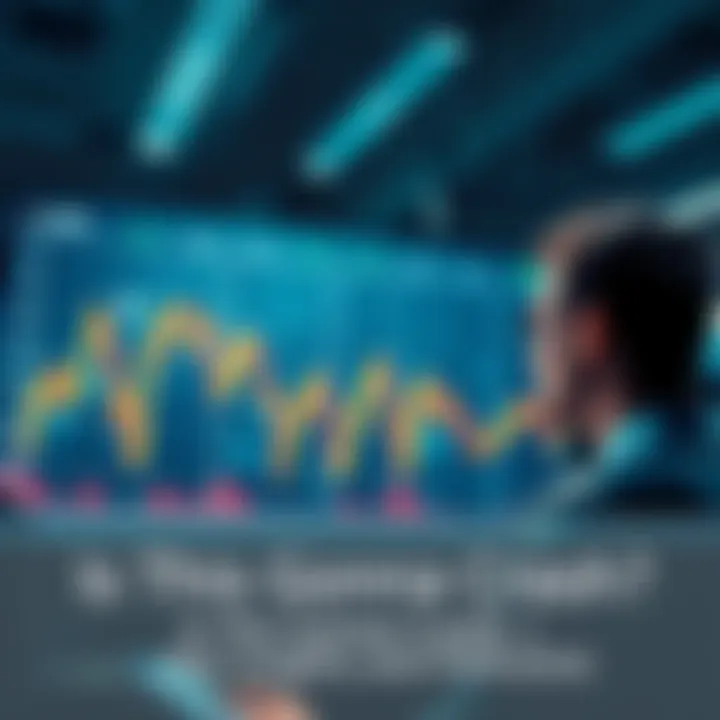Graph showing downward trends in the stock market with worried investors observing it