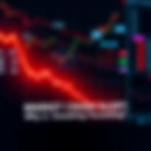 A stock market graph showing a sharp decline with a red downward trend line.