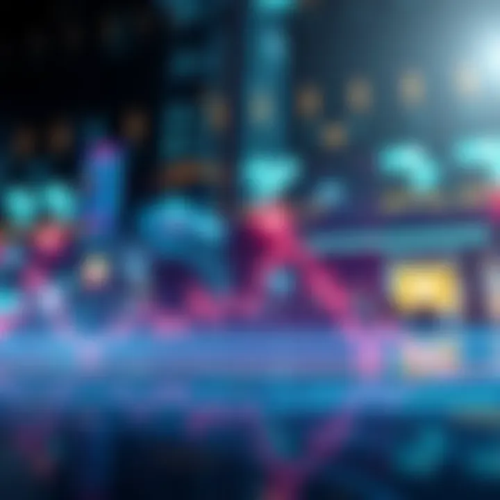 Graph showing declining market trends with local business icons in the background