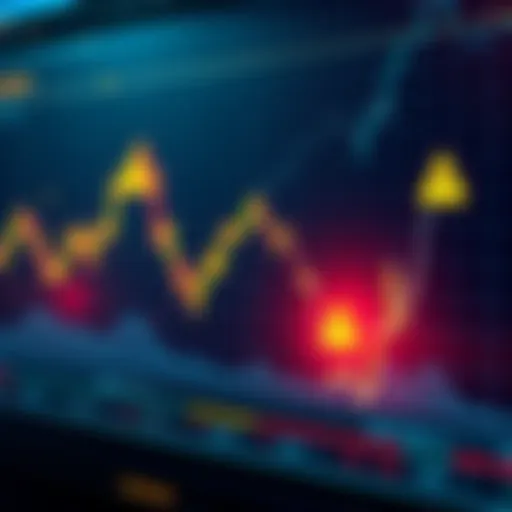 Graph showing significant drop in Bitcoin and Ethereum values with warning symbols