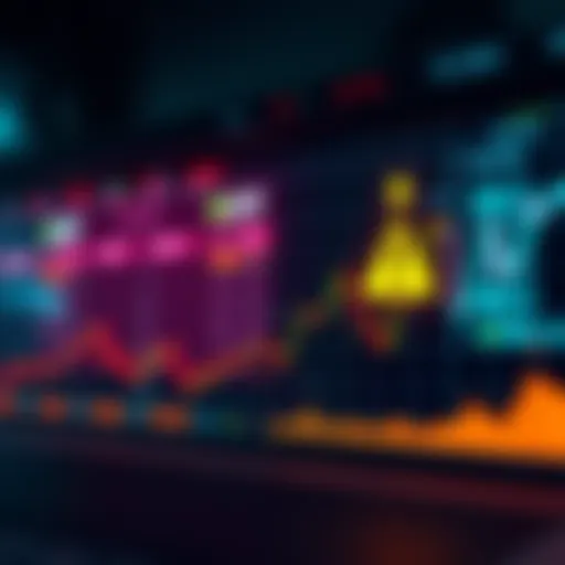 A graph showing rising market trends with a caution symbol indicating potential risks of downturns.