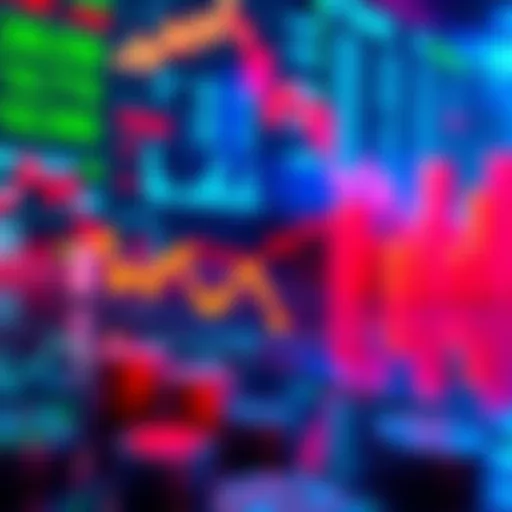 A chart showing declining financial trends below 60k with investment symbols in the background.