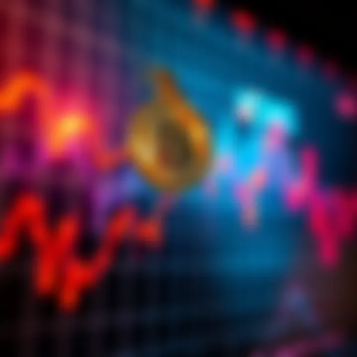 Graph showing market trends with a cautionary tone and Bitcoin symbol in focus