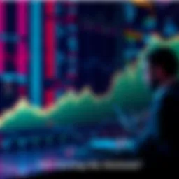 Graph showing price fluctuations with an upward trend and investors analyzing data