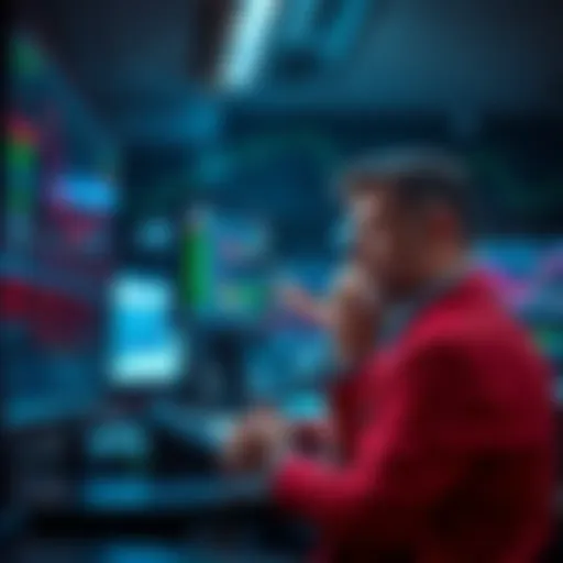 Traders looking at fluctuating stock charts on screens, displaying confusion as fake breakouts occur.