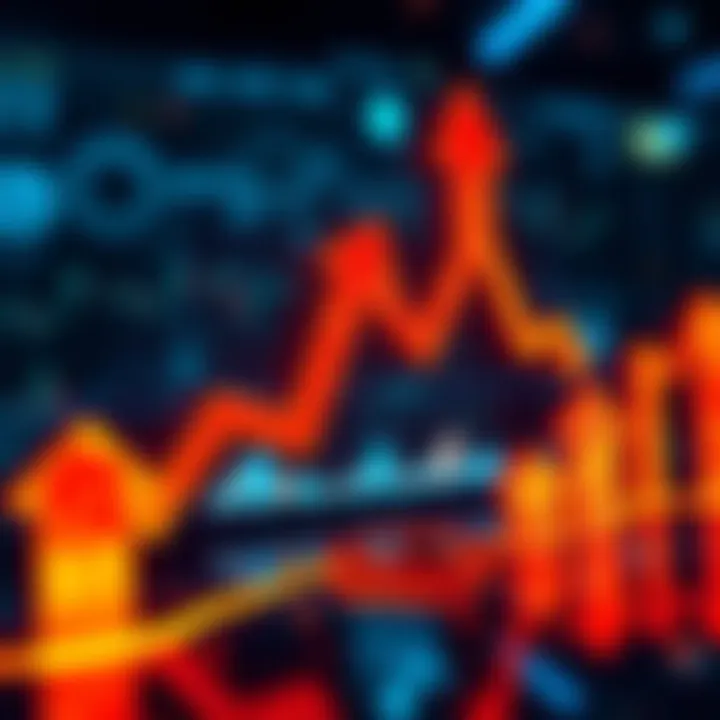 A graph showing fluctuating market trends with a mix of upward and downward arrows, symbolizing uncertainty.