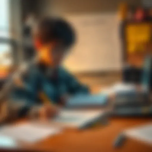 A student studying math questions from past exams with a notebook, calculator, and pencil on a desk.