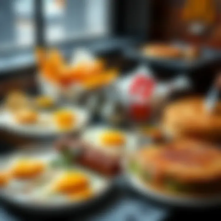 A variety of breakfast items from McDonald's including eggs, sausage, and pancakes on a table