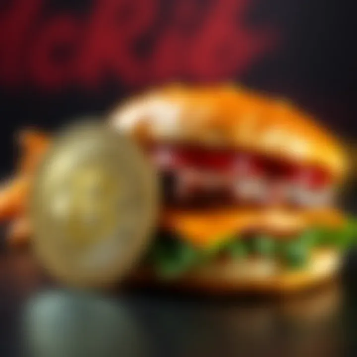 A delicious McRib sandwich placed next to a Bitcoin coin, illustrating the connection between fast food and cryptocurrency excitement.