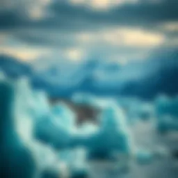 A view of melting glaciers with rising sea levels in the background, showing the effects of climate change