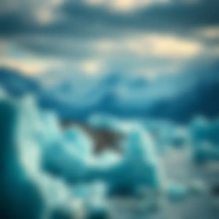 Melting glaciers A view of melting glaciers with rising sea levels in the background, showing the effects of climate change