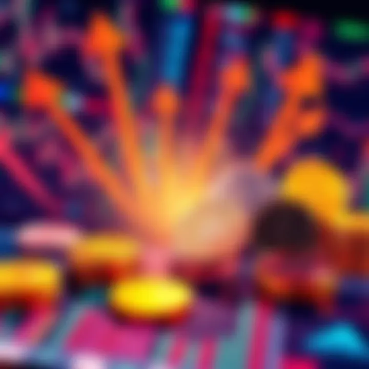 A vibrant graphic showing various popular meme coins with arrows indicating trading activities on a digital platform.