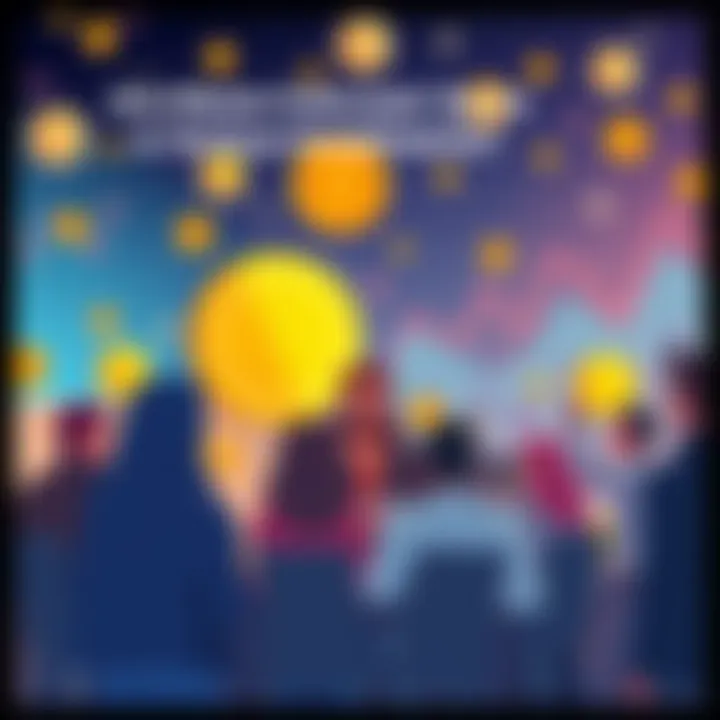 Meme Coin Debate A playful illustration showing people discussing meme coins, with coins and charts in the background to symbolize investment conversation.