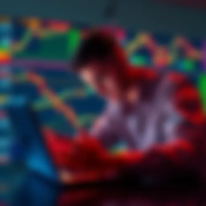 Memecoin Trading Loss A person looking distressed while reviewing cryptocurrency charts on a laptop, symbolizing financial loss from memecoin trading.