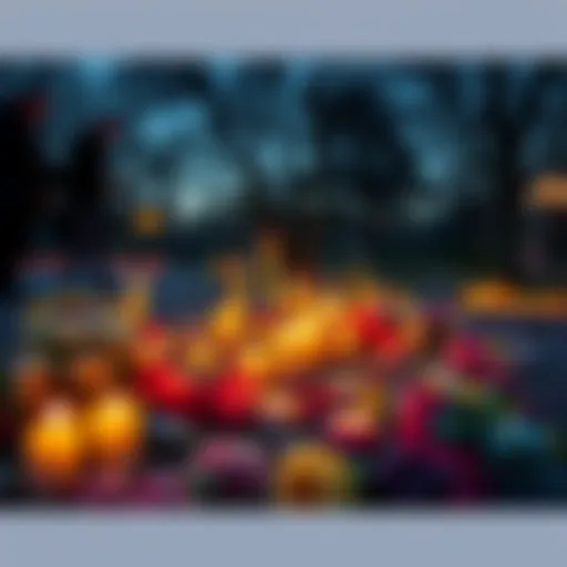 A candlelit memorial with flowers honoring Laszlo's sacrifices, surrounded by people reflecting on his legacy.