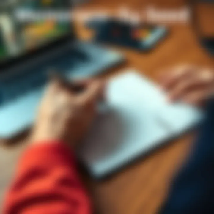 A person writing down seed phrases on paper with a pen, surrounded by a notepad and a laptop.