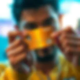 A close-up of a person holding a shiny metal credit card, looking thoughtfully at it, with a light reflecting off the surface.