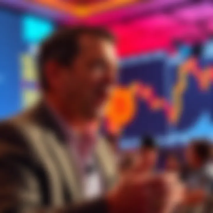 Michael Saylor speaking at an event, expressing his views on Bitcoin and its decline, with a graph showing Bitcoin's drop in the background.