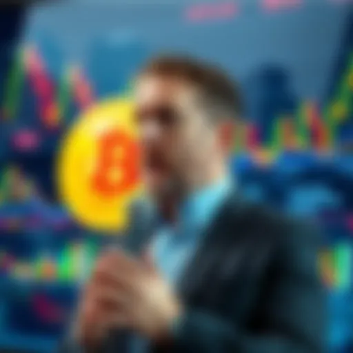 Michael Saylor speaking about possible new Bitcoin purchase with charts in background