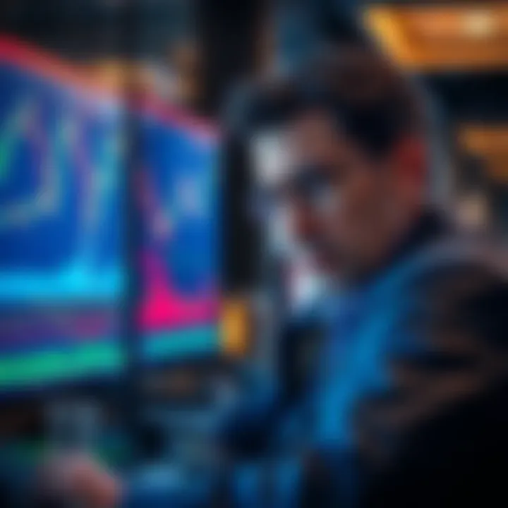 Michael Saylor looking concerned while analyzing financial graphs with large unrealized losses displayed on a screen.