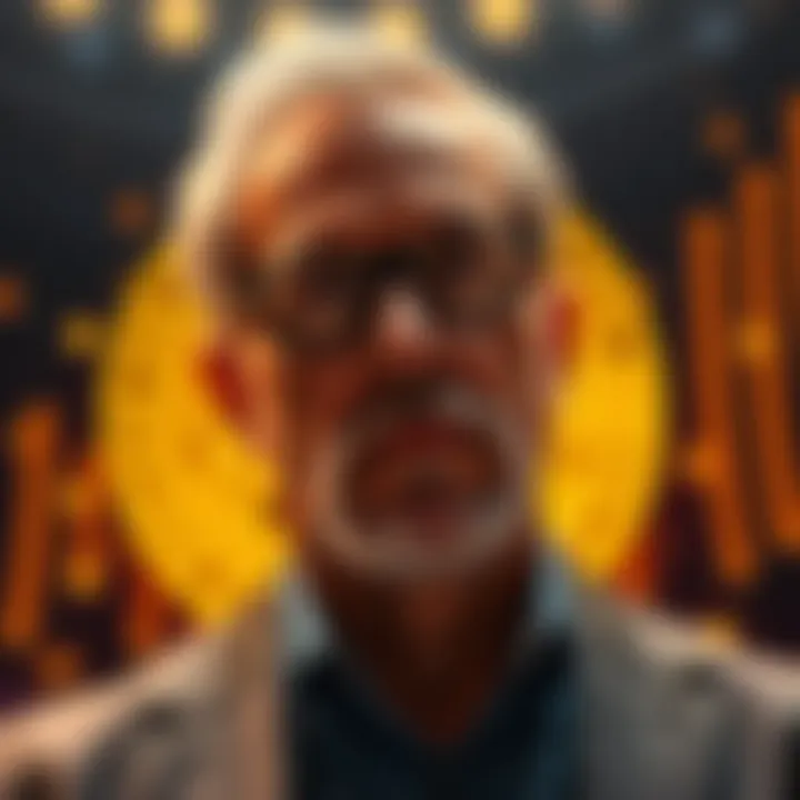 Michael Saylor with a Bitcoin graphic in the background, highlighting his recent sale of Bitcoin worth $225 million.