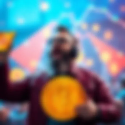 Michael Saylor celebrating his purchase of 1,229 BTC with Bitcoin graphics in the background