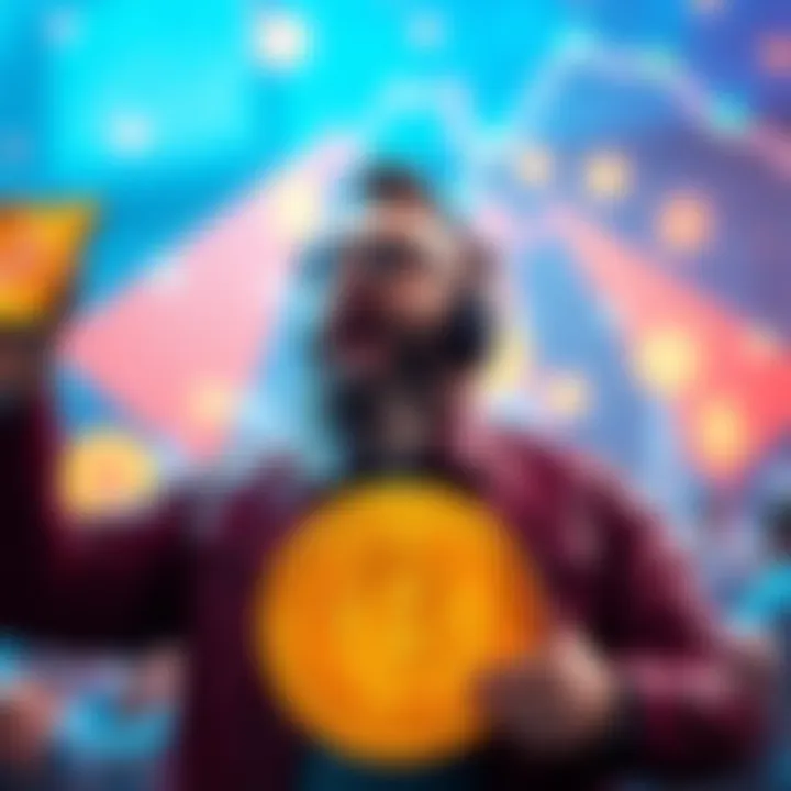 Michael Saylor celebrating his purchase of 1,229 BTC with Bitcoin graphics in the background