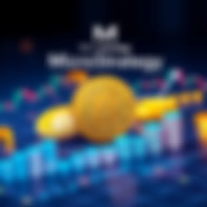 MicroStrategy Bitcoin Strategy MicroStrategy logo with Bitcoin symbols and a graph showing loss and investment increase